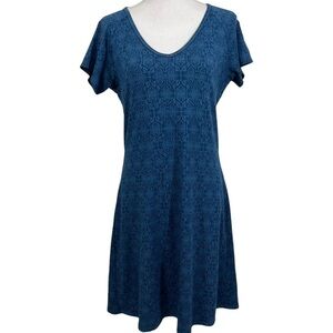 Kuhl Medium Short Cap Sleeve Dress Blue Stretch Jersey V Neck